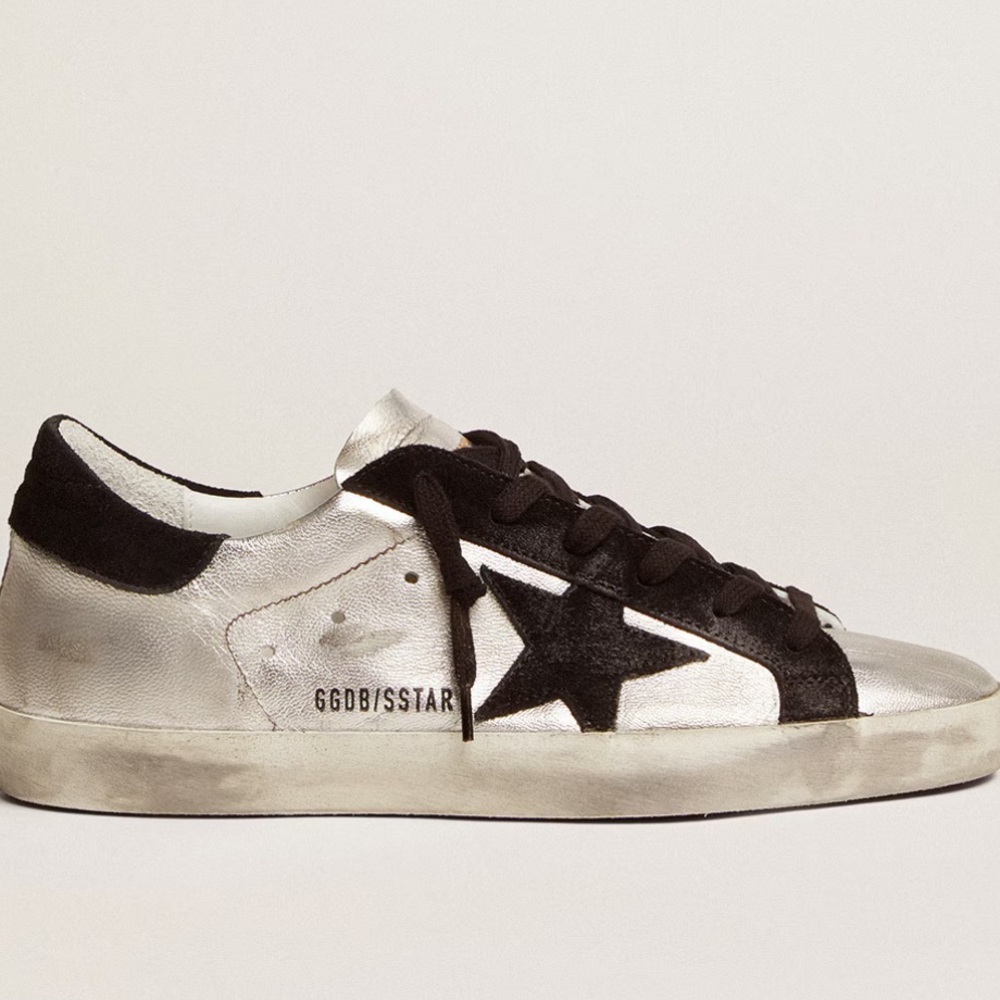 Golden Goose Super-Star Classic Sneakers w/ Glitter - Silver and Black- Like New